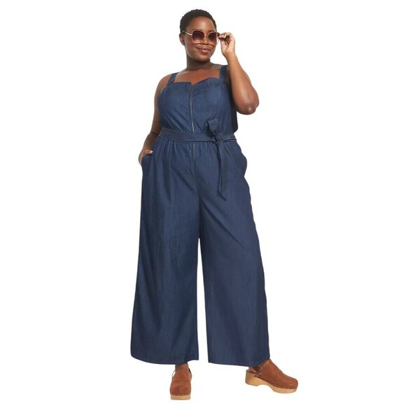 Lane Bryant Pants - Women's - Lane Bryant Chambray Sleeveless Belted Zip-Front Jumpsuit, Size 24 L